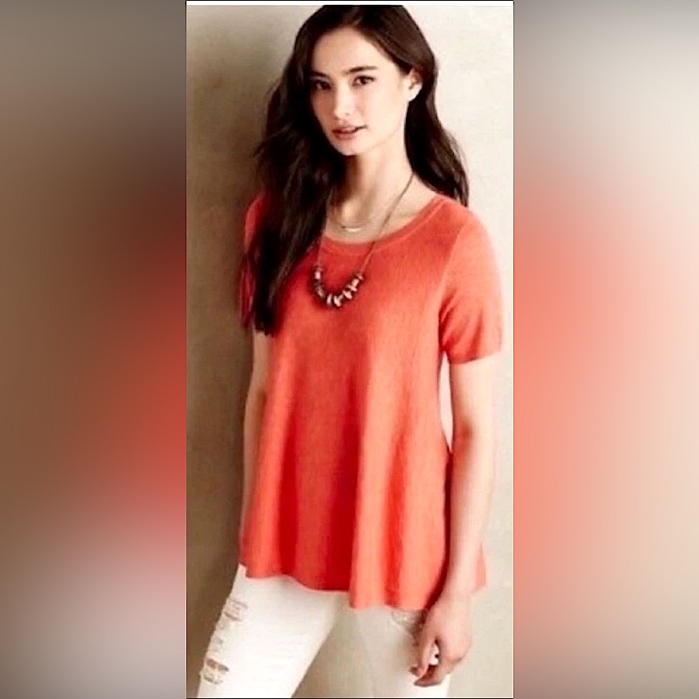 Anthropologie Moth Women’s Coral Cotton Short Sleeve Back Button Detail Top S